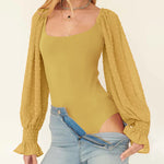 Puff Long Sleeve Bodysuit Leotard Sheer Top - Nadorine (Us Only)