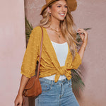 Women Swiss Dot Chiffon Cardigan Lightweight Beach Cover Up 3/4 Sleeve Cardigan - Nadorine (Us Only)