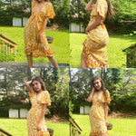 Nadorine Women's Bohemian Floral Tie Front V Neck Midi Dresses