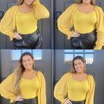 Puff Long Sleeve Bodysuit Leotard Sheer Top - Nadorine (Us Only)