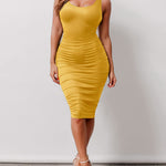 Nadorine Sexy Ruched Bodycon Dress for Women, Midi Stretchy Sleeveless Tank Top Casual Party Club Dresses S-3XL (Us Only)