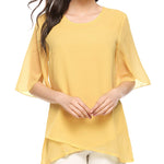 Womens Casual Scoop Neck Loose Top 3/4 Sleeve Chiffon Blouse Shirt Tops - Nadorine (Us Only)