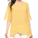 Womens Casual Scoop Neck Loose Top 3/4 Sleeve Chiffon Blouse Shirt Tops - Nadorine (Us Only)