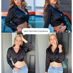 Zeagoo Women's V Neck Twist Hem Blouse Long Sleeve Crop Top Casual Button Shirts