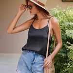 Nadorine Women's Cowl Neck Satin Camisole Sleeveless Spaghetti Strap Silk Cami Tank Tops Summer Basic Tank Shirt (Us Only)