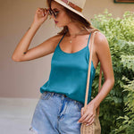 Nadorine Women's Cowl Neck Satin Camisole Sleeveless Spaghetti Strap Silk Cami Tank Tops Summer Basic Tank Shirt (Us Only)