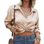 Zeagoo Women's V Neck Twist Hem Blouse Long Sleeve Crop Top Casual Button Shirts