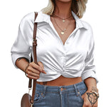Zeagoo Women's V Neck Twist Hem Blouse Long Sleeve Crop Top Casual Button Shirts