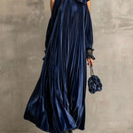 Olive Green Pleated Maxi Dress With Floral Shoulder Detail