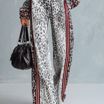 Silver Velvet Top & Leopard Print Wide-Leg Pants Set
