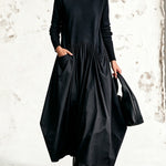 Black High Neck Pocket Detail Oversized Maxi Dress