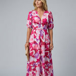 Phoebe Harrison | V-Neck Puff Sleeve Pleated Midi Dress For Women