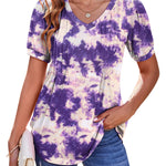 Nadorine Puff Short Sleeve Boho V Neck Floral Blouse
