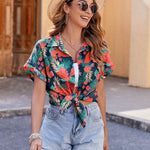 Nadorine Casual Short Sleeve Floral Print Blouse