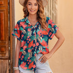 Nadorine Casual Short Sleeve Floral Print Blouse