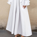 Flared Sleeves Pleated Solid Color Split-Joint Lapel Maxi Dresses Shirt Dress