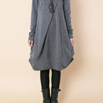 A-line Long Sleeves Pleated Solid Color Round-neck Dresses Maxi Dresses