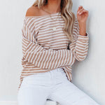 Nadorine Striped Print Drop Shoulder Long Sleeve Top for Women Casual Work Office Loose Fit 2026 | Under $40