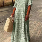 Casual College Print Patchwork Mandarin Collar Pleated Dresses