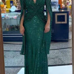 Shine Brighter Sequin Cape Sleeve Cross Waist Evening Maxi Dress