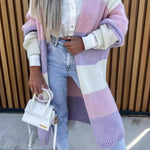 Contrast Long Sleeve Multicolor Striped Cardigans