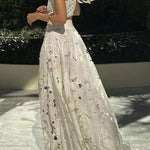 Next Trip Floral Embroidery Crochet Lace Elastic Waist Pocket Maxi Skirt