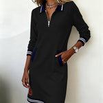 Dorellia | Casual Long Sleeve Dress with Zip Closure, Black