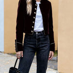 Long Sleeves Buttoned Contrast Color Stand Collar Jackets Outerwear