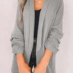 Plain Lapel Cardigan Faux Pocket Blazer