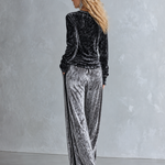 Chic And Casual Grey Wide-leg Velvet Pants