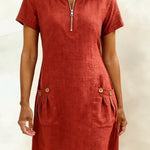 Susan | Cotton Linen Dress with Half-Zip
