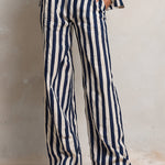 Retro Striped High-waisted Straight-leg Pants
