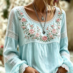 Amabel™ | Boho Floral Embroidered Blouse