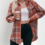 Nadorine Loose Fit Plaid Shirt Casual Long Sleeve Lapel Collar Button Tunic Tops