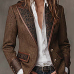 Herringbone Tweed Blazer With Printed Panels