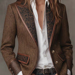 Odile – Herringbone Blazer with Embroidered Panels