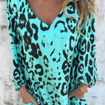 Leopard Print V-neck Pullover Long-sleeved Loose Dress