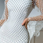 Sequined Mesh Hooded Bodycon Dress