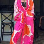 Elevate Beach Style Unique Print Long Sleeve Belted Pocket Cover-up Kimono