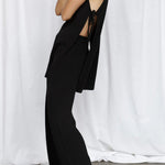 Zita Knit Open Sides Tie- Up Top and Adjustable Elastic Waist Flare Pants Set