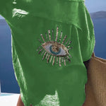 Summer Breeze Linen Blend Sequin Magic Eye Desig Oversized Relax Shirt