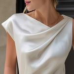 Asymmetric Draped Satin Sleeveless Top Blouse