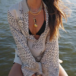 Live By Water Satin Unique Print Tassle Shirt and Elastic Waist Shorts Set