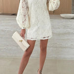 Love Note Lace Texture Fabric Balloon Sleeves Loose Mini Dress