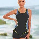Nadorine Women's Color Block One Piece Swimsuits Backless Tummy Control Lap Swimwear
