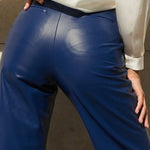 Skinny Leg Straight Leg High-Waisted Solid Color Split-Joint PU Pants Trousers