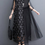 Loose Short Sleeves Asymmetric Gauze Split-Joint Round-Neck Midi Dresses