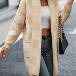 Plaid Dropped Shoulder Cardigan with Pocket