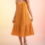 Lace-up Sling Dress Candy Color Stitching Solid Color Midi Dress