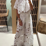Exquisite floral embroidery sexy hollow suit